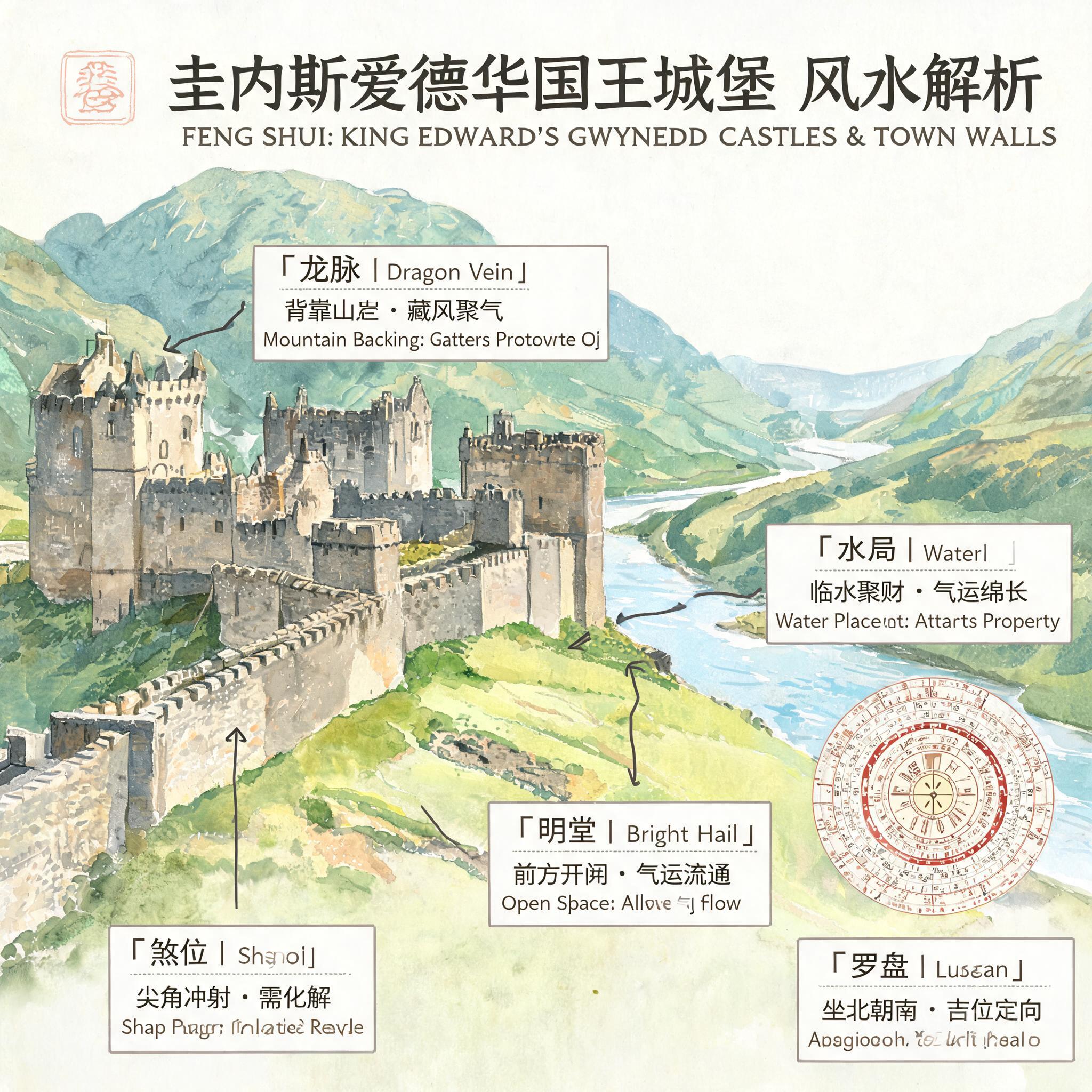 日常生活風水知識：格溫內斯的愛德華國王城堡與城牆完整風水分析插圖