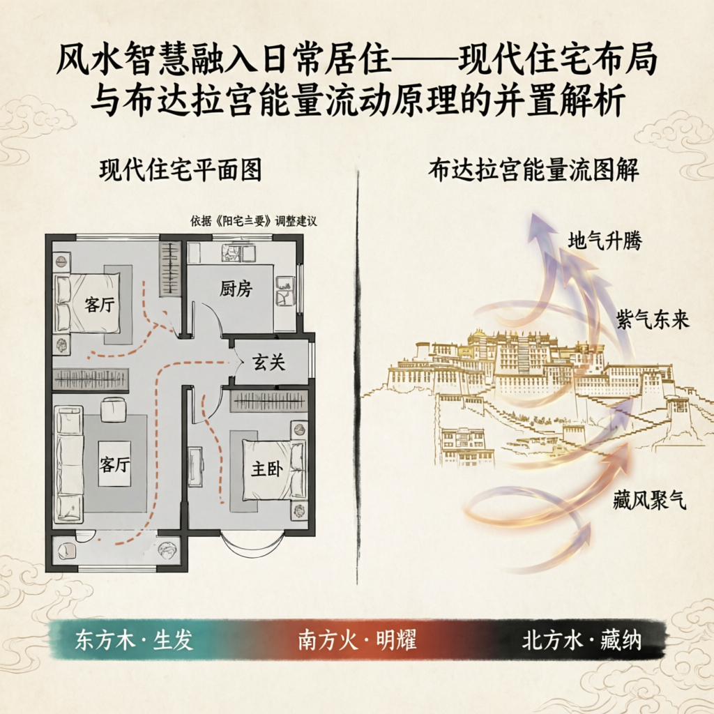 布達拉宮能量流與現代住宅平面圖的對比