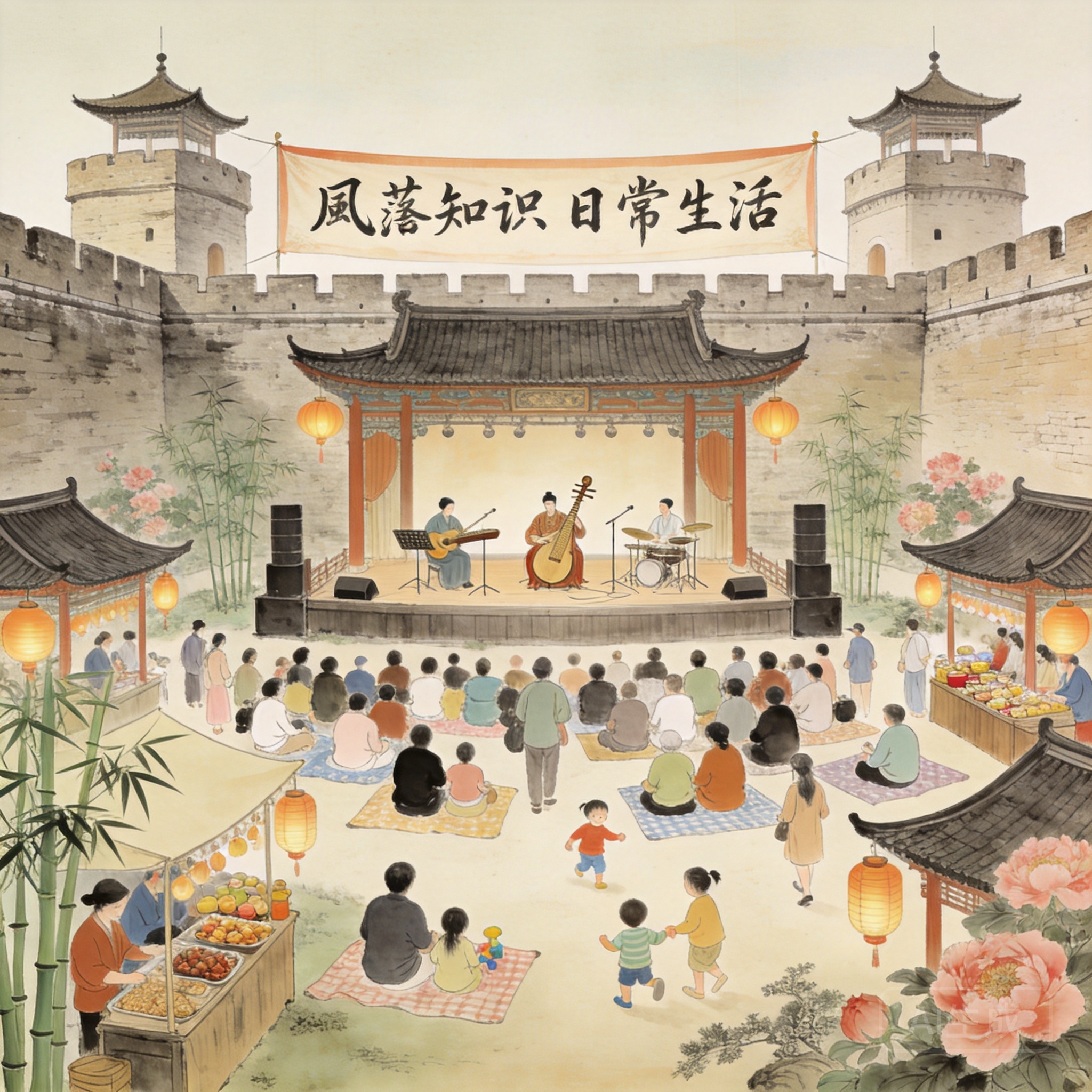 沃邦堡壘舉辦露天社區音樂會的廣角畫面,可見人群聚集在城牆內