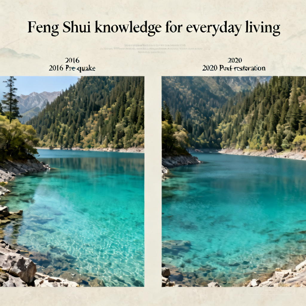 2016年（震前）與2020年（恢復後）九寨溝火花海的對比照片，可見湖水的碧綠色與周邊森林已完全復原