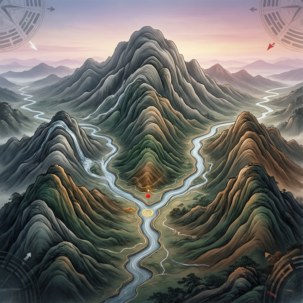 顯示廬山關鍵山脊與水道的圖表