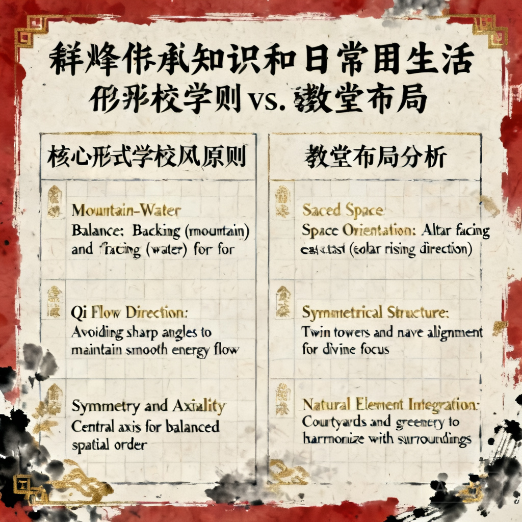 資訊圖表：形勢派風水核心原則與教堂格局的對照比較