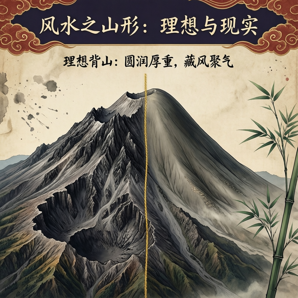 展示埃特納火山形狀與風水理想「靠山」形式的圖表