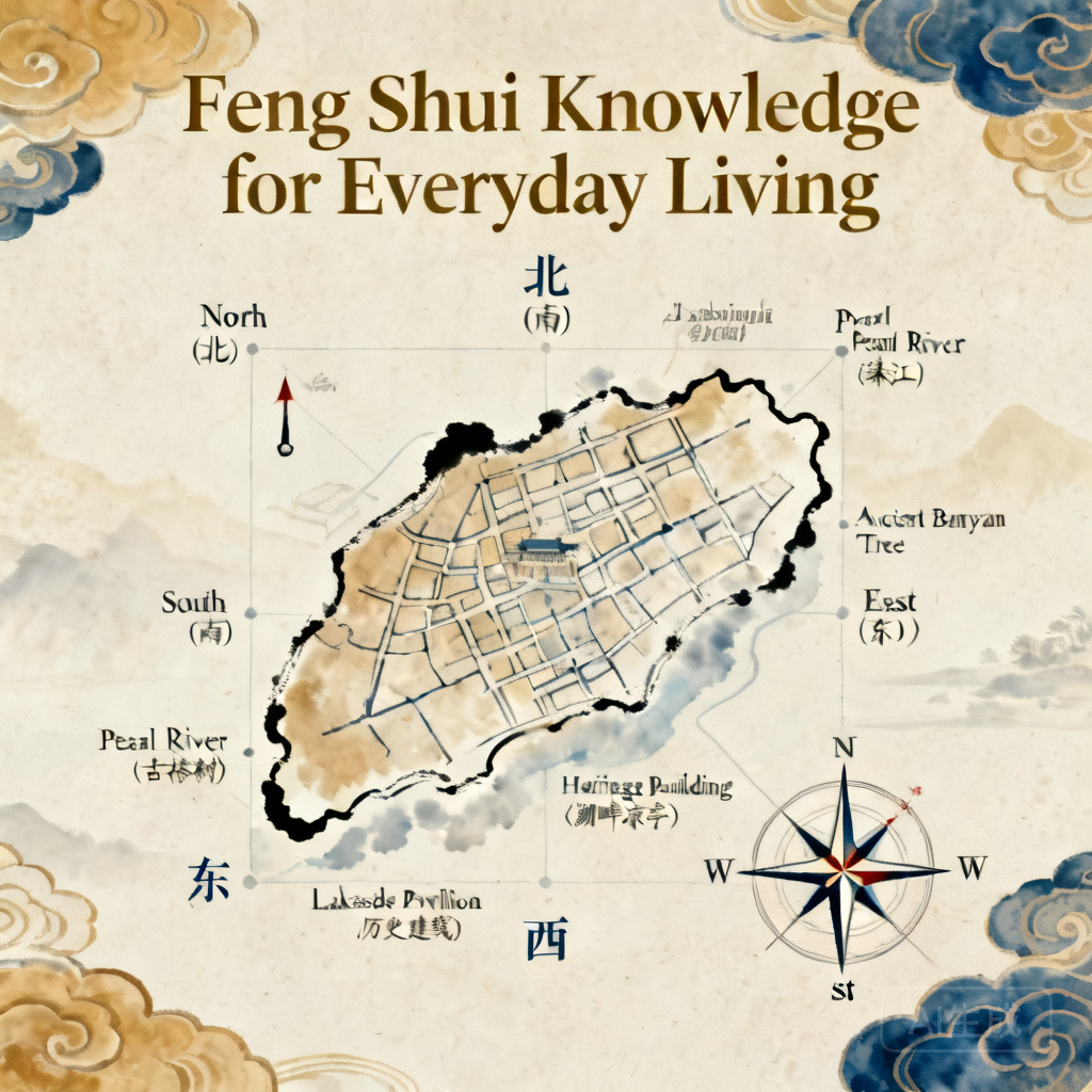 標註沙面島四大方位周邊地貌特徵的地圖